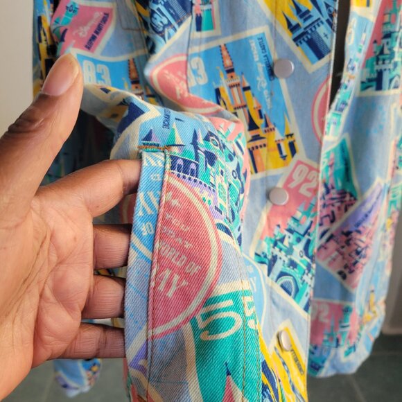 NWT - Castles of Disney Parks D23 Postage Stamps Denim Jacket (Size 2X) - Picture 8 of 16